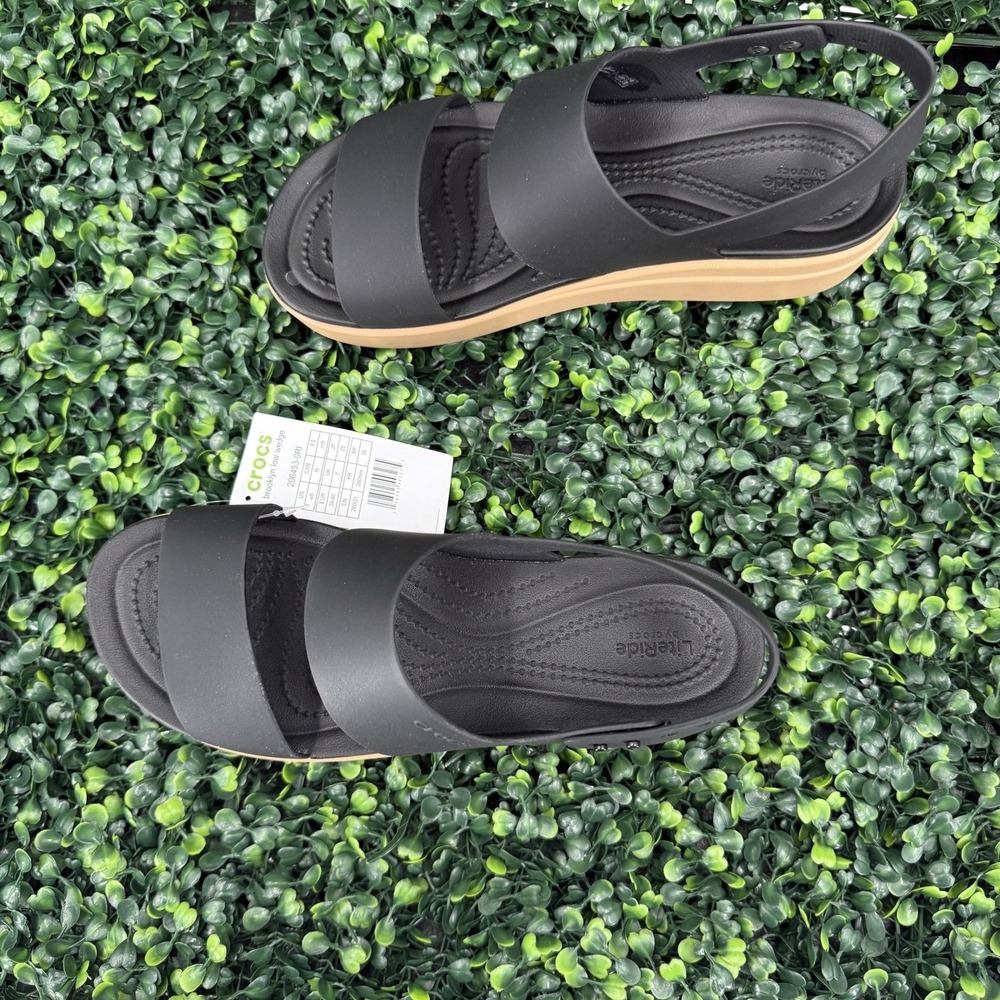 Crocs Brooklyn Wedge Sandals Womens 9 Black Slingback Strap Platform Shoe - Picture 3 of 7